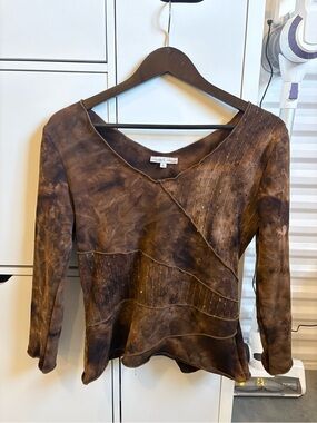 Moa Moa Brown Patchwork-Style Long Sleeve Top